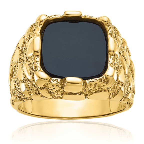 10K Solid Yellow Gold Mens Black Onyx Chunky Nugget Ring