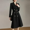 thumbnail image 5 of Women's Waisted Temperament Double Breasted Suit Dress Long Sleeve Lapel Pockets Dresses With Belt, 5 of 6