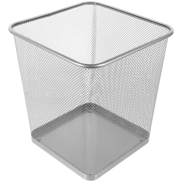 BESTYASH Square Mesh Waste Paper Basket Trash Can Silver General Users 1Pcs