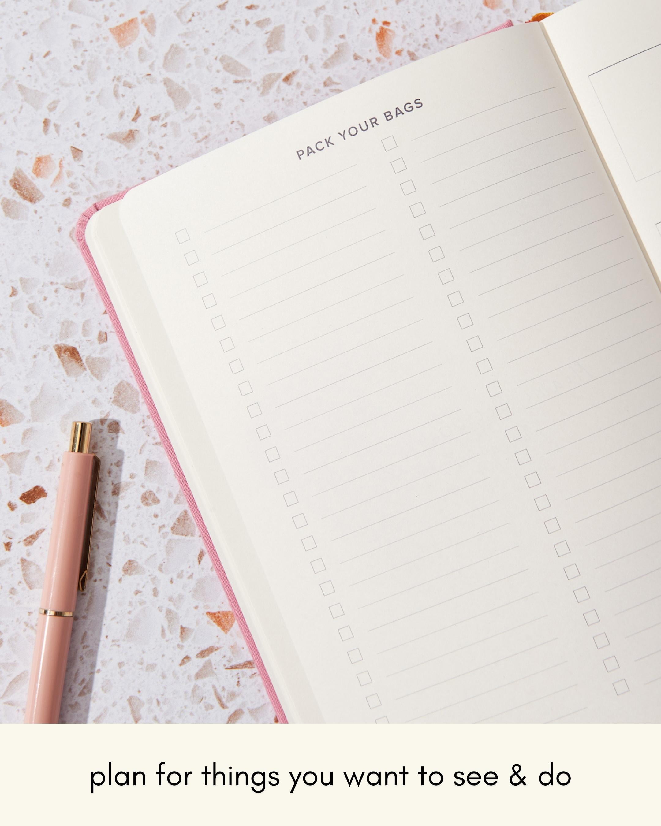 Kunitsa Co. Travel Journal - Guided Notebook to Plan & Reflect on Vacations & Trips, Lavender Pink