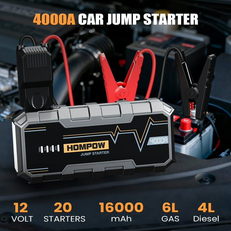 AUOSHI Car Jump Starter, 2000A Peak 18000mAh, Portable Power Pack for 8L Gas or 6L Diesel Engine, LED Light, LCD Display - Walmart.com AUOSHI Car Jump Starter, 2000A Peak 18000mAh, Portable Power Pack for 8L Gas or 6L Diesel Engine, LED Light, LCD Display - Walmart.com
