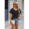 thumbnail image 5 of Spring And Summer V-neck Pocket Solid Color Long-sleeved Loose T-shirt Tops For Women, 5 of 8