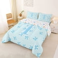 thumbnail image 2 of Manfei Kids Blue Letter Monogrammed T Queen Comforter Set 3pcs,Cartoon Bowknot Stripes Bedding Comforter Set for Teens Girls,Luxury Bedroom Decor, 2 of 6