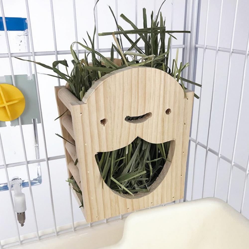 Rabbit Hay Feeder,Natural Wooden Hay Holder for Guinea Pigs Bunny Cage