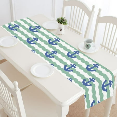 - MYPOP Nautical Chevron Anchor Table Runner Home Decor 14x72 Inch,Blue Ocean Nautical Anchor Table Cloth Runner for Wedding Party Banquet Decoration