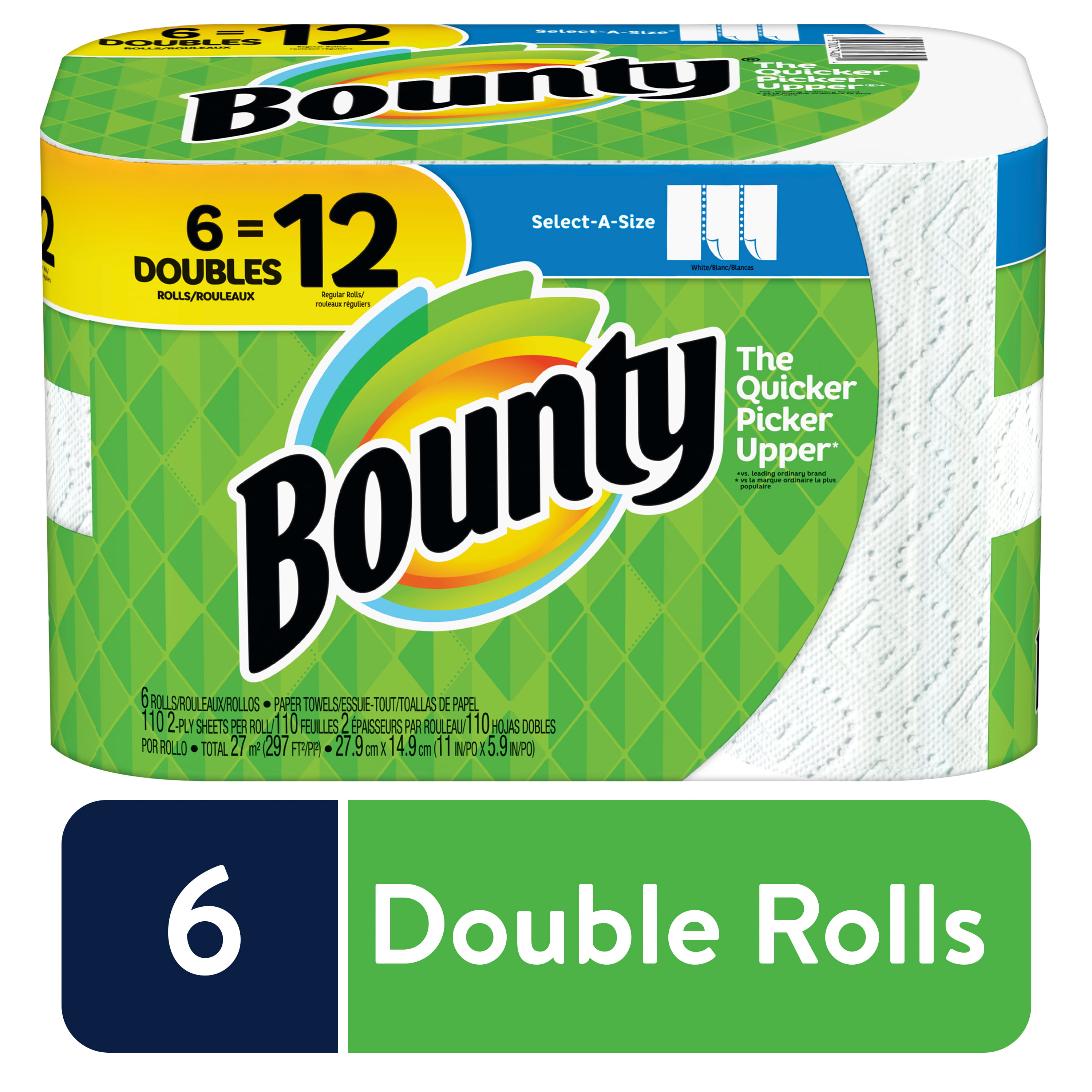 White 12 Huge Rolls Bounty Select-a-Size Paper Towels