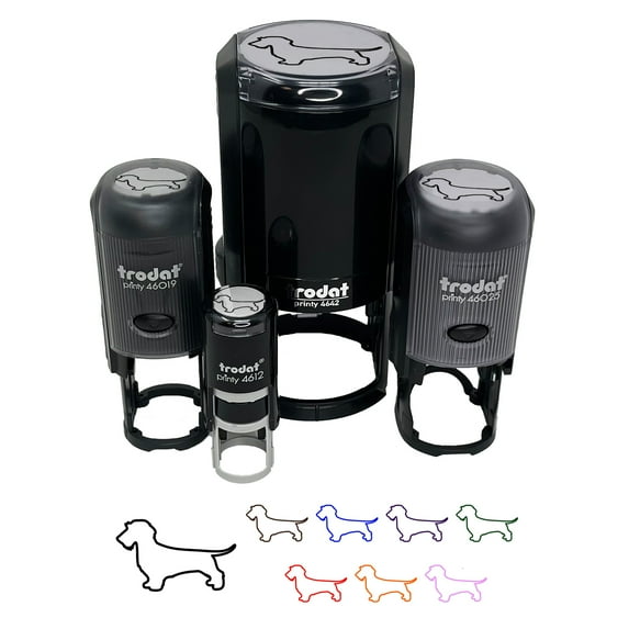 Wirehaired Dachshund Dog Outline Self-Inking Rubber Stamp Ink Stamper - Fuchsia Ink - Small 3/4 Inch