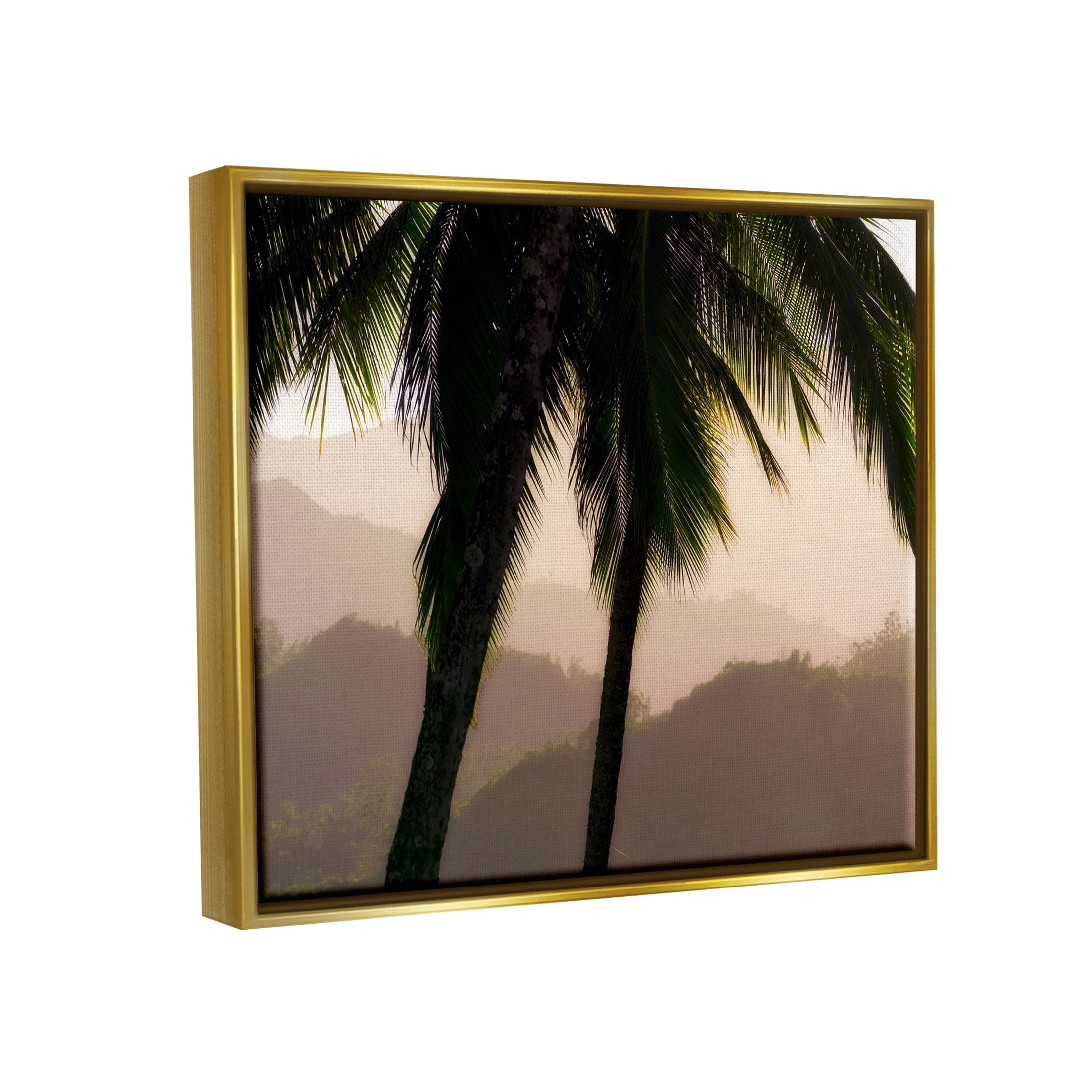 Stupell Industries Tropical Overhanging Palms Distant Land Photograph Metallic Gold Floating Framed Canvas Print Wall Art, Design by Dennis Frates