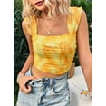 thumbnail image 3 of Women'S Floral Print Square Neck Tank Top Slim Fit Vacation Crop Tops Yellow S, 3 of 7