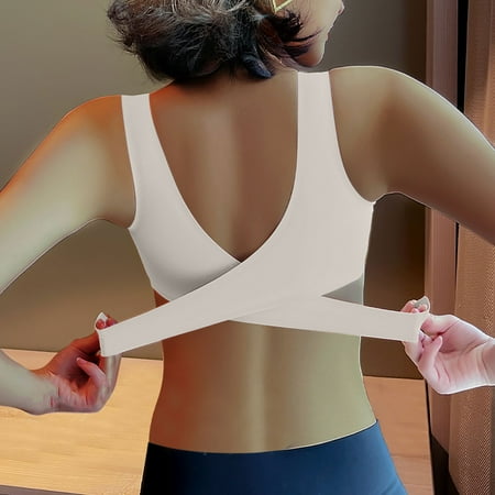 Yyeselk Women s Criss Cross Wrap Front Closure Bra No Underwire Comfort Seamless Sports Bra Push Up Wireless Breathable Workout Yoga Bra White L