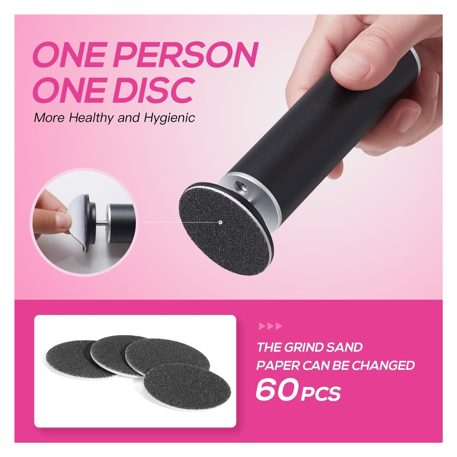 Professional Electric Foot File, Adjustable Rotatable Electronic Foot Dead Skin Remover Callus Remover Tool for Home & Nail Salon with 60 pcs Replacement Sandpaper Disk,Black
