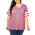 thumbnail image 5 of Ladies Casual Loose T-Shirt V-Neck Solid Color Striped Trim Short Sleeve Leisure Top Holiday Female Dailywear Clothing, 5 of 5