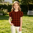 thumbnail image 6 of ZUKMRJPC Girls Plaid Puff Short Sleeve Shirts Casual Fashion Crew Neck Tunic Tops Kids Summer Trendy Checkered Tee Blouses 4-15 Years, 6 of 7