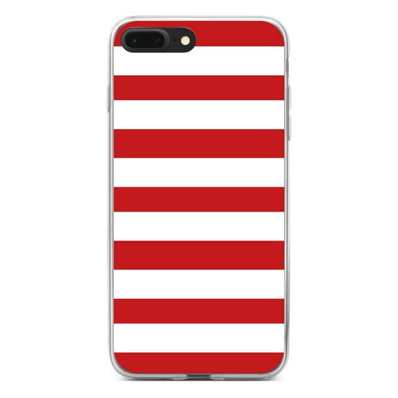 DistinctInk Clear Shockproof Hybrid Case for iPhone 7 PLUS / 8 PLUS (5.5" Screen) - TPU Bumper, Acrylic Back, Tempered Glass Screen Protector - Red & White Bold Horizontal Stripes