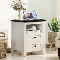 Joaxswe Night Stand with Charging Station, Bed Side Table, Nightstand with 2 Storage Drawers, White