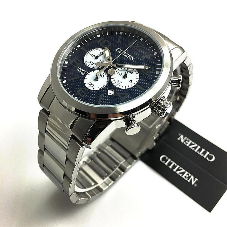 Men's Citizen Quartz Stainless Steel Chronograph Watch with Blue