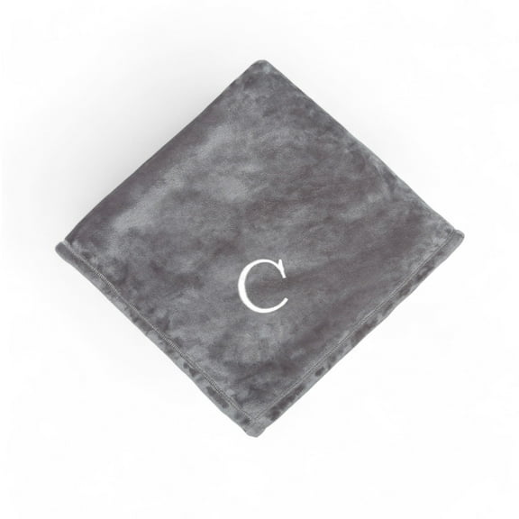 Personalization Mall All About Me Embroidered Initial Fleece Blanket, Grey, 50" x 60"