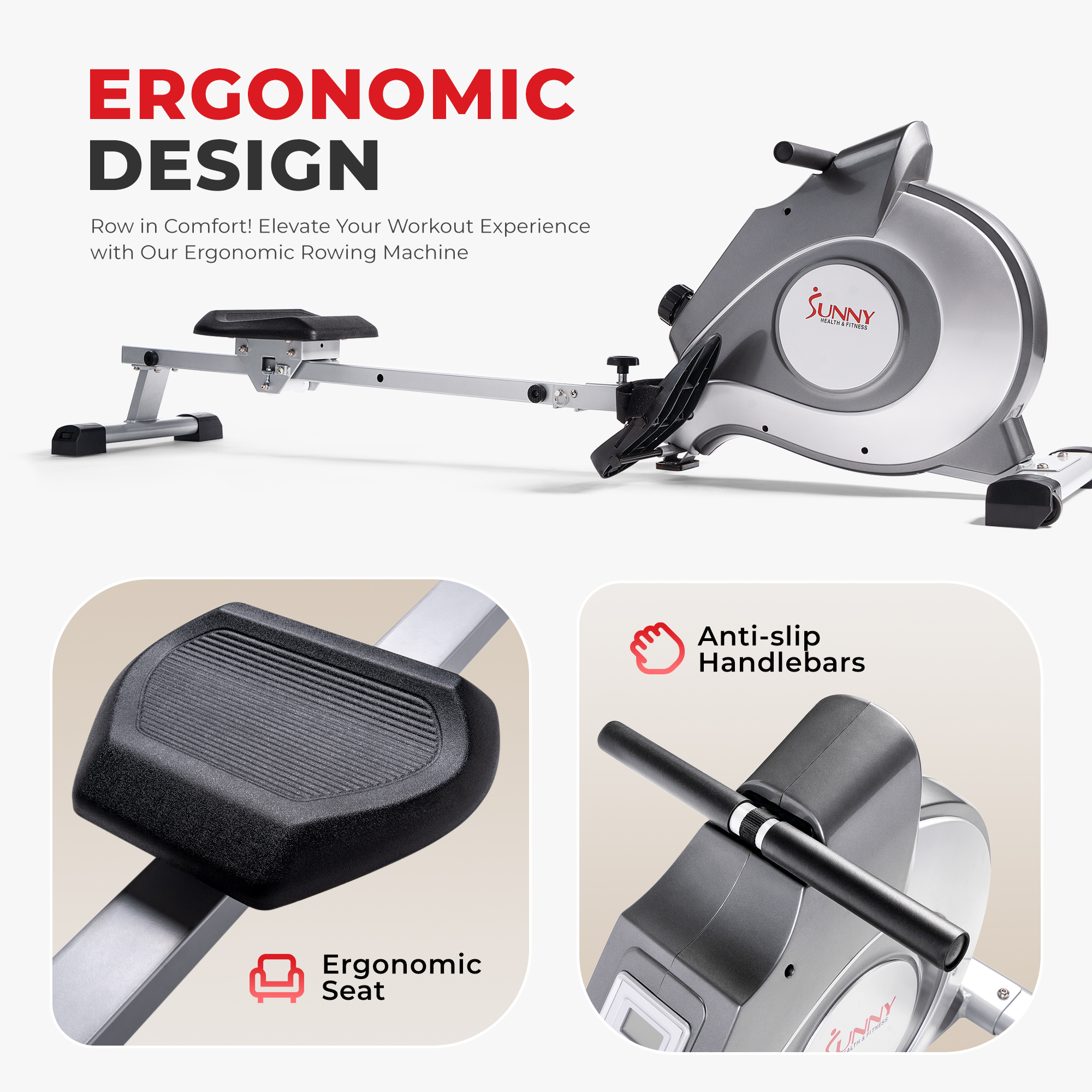 Sunny Health & Fitness 53.4" Magnetic Rowing Machine photo 4