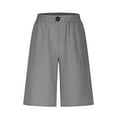thumbnail image 4 of RYRJJ Cotton Linen Bermuda Shorts for Women Summer Casual Knee Lenght Shorts Button Elastic Waist Wide Leg Short with Pockets(Gray,S), 4 of 6