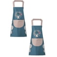 thumbnail image 1 of Oleegame 2PC Pretty Apron Women Kitchen Apron With Hand Wipe Pockets For Cooking Baking Wipeable Oil Proof Cartoon Wreath Rabbit Kitchen Nail Shop Apron Blue, 1 of 9