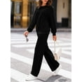 thumbnail image 3 of 2 Piece Outfits Womens Long Sleeve Crewneck Tops & Wide Leg Pants Set Casual Tracksuits With Pockets, 3 of 4