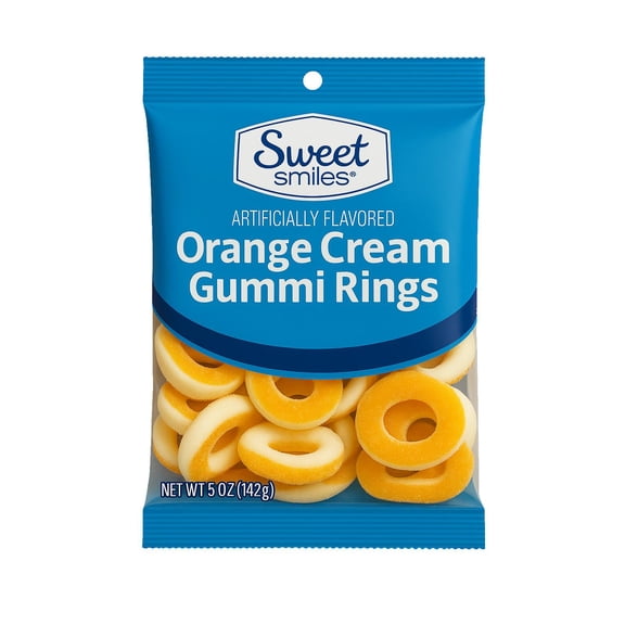 Sweet Smiles Orange Cream Gummi Rings Candy, 5 oz Bag
