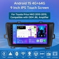 thumbnail image 2 of 9" Android 15 Stereo 4+64GB Car Radio for Toyota Prius 2010-2015 with Apple CarPlay/Android Auto/GPS Navi/Wi-Fi/BT 5.4/DSP/Backup Camera, 2 of 12
