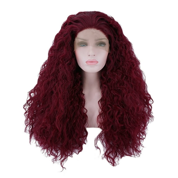 Unique Bargains Lace Front Wigs for Women 24" Fuchsia Long Water Wave with Wig Cap