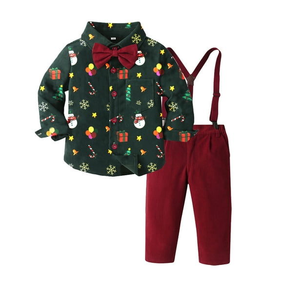 Jamsmile Toddler Boys Outfit Sets Long Sleeve Christmas Cartoon Animal Print Shirts Tops   Pants Child Kids Gentleman Outfits