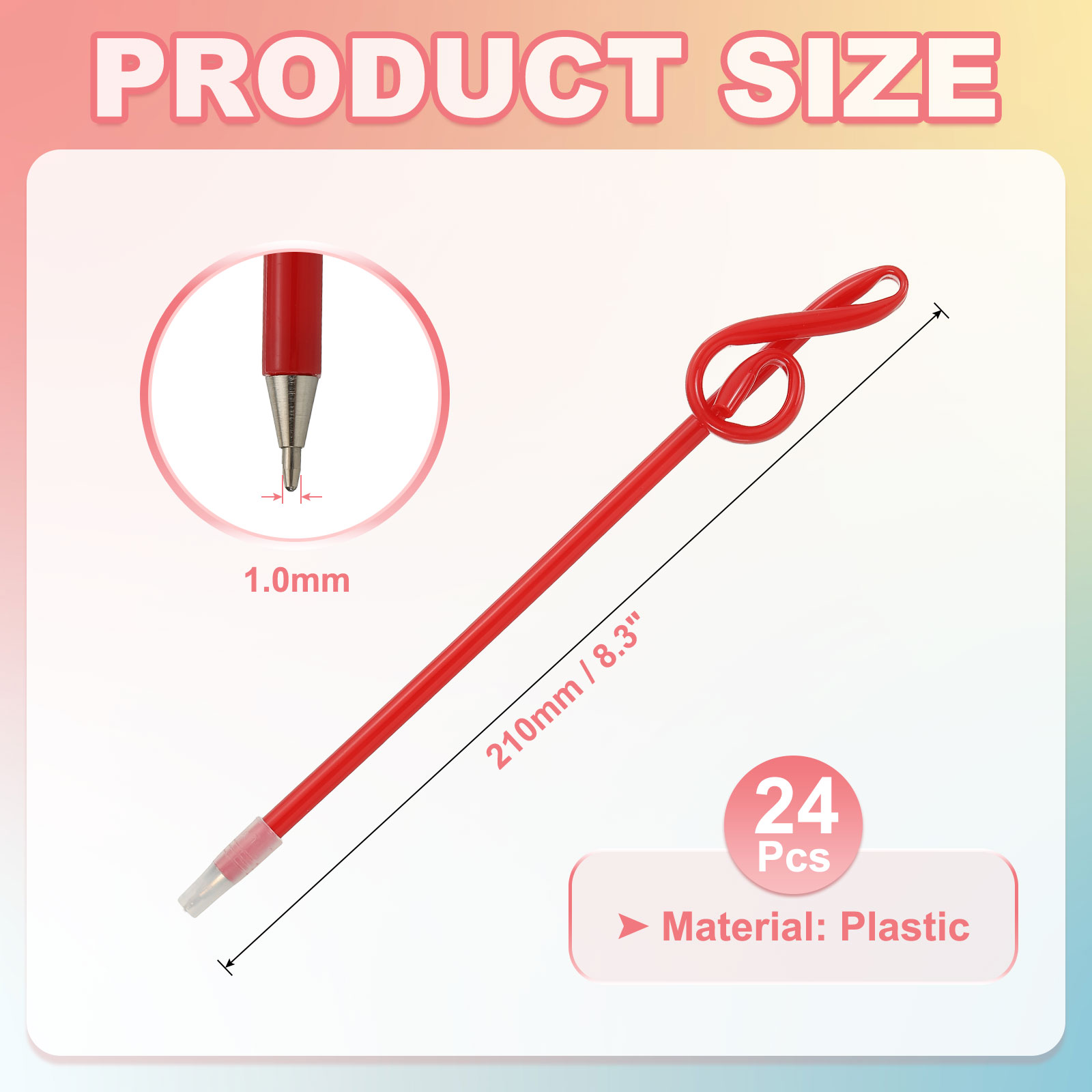 24pcs Rollerball Pens 1.0mm, Musical Note Ball Point Pens Black Liquid Gel Ink Music Novelty Smooth Writing for Home Office Gifts, Red