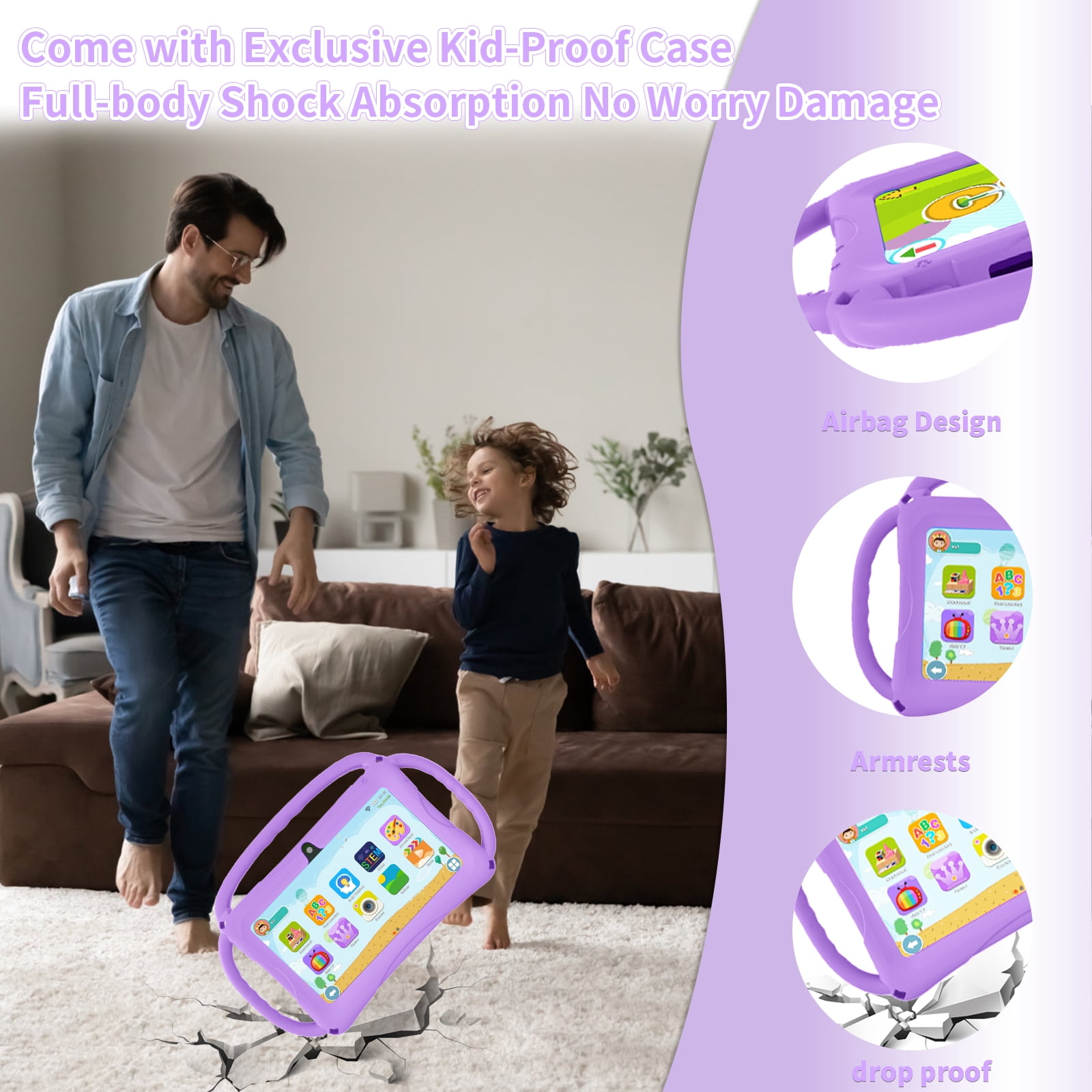 Kids Tablet 7 inch Android 11, 6GB RAM 32GB ROM, 512GB Expandsion, with Parental Control, WiFi, Bluetooth, Dual Camera with Silicone Case, 1PCS(light purple)