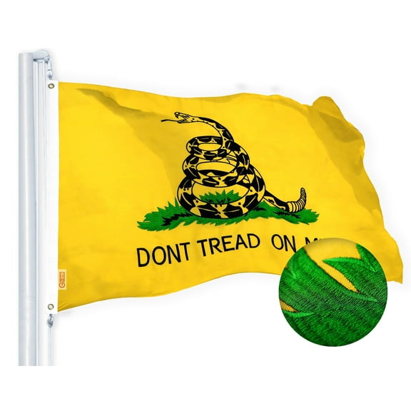 G128 Gadsden Don't Tread On Me Flag 3x5 ft Heavy Duty 220gsm Tough Spun Polyester Embroidered with Brass Grommets for Indoor or Outdoor Use