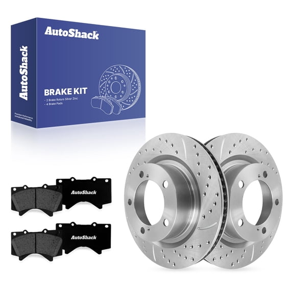AutoShack Front Vented Drilled & Slotted Silver Zinc Coated Brake Rotors   Premium Ceramic Pads 6-PC Brake Kit Replacement for 2007-2021 Toyota Tundra SilverShield Pro 13.94" (354 mm)