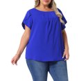 thumbnail image 2 of DARING DIVA Women's Plus Pleated Round Neck Basic Tulip Sleeves Top 2X Royal Blue, 2 of 6
