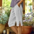 thumbnail image 2 of Women's Bermuda Shorts – Knee-Length Linen-Blend Summer Shorts with Elastic Waist & Side Slits, Dressy Casual Capri Pants for Beach & Travel, 2 of 5
