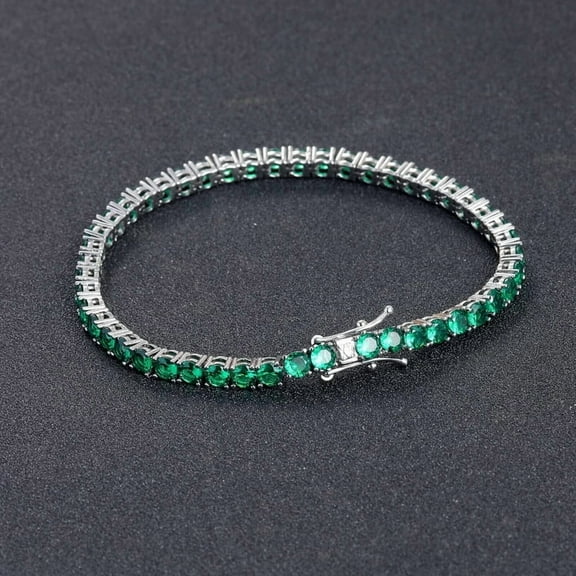 Mangal Jewels 10Ct Round 4mm Green Emerald Bridal Gift Womens 7.5 Inch Tennis Bracelet 14K White Gold Plated