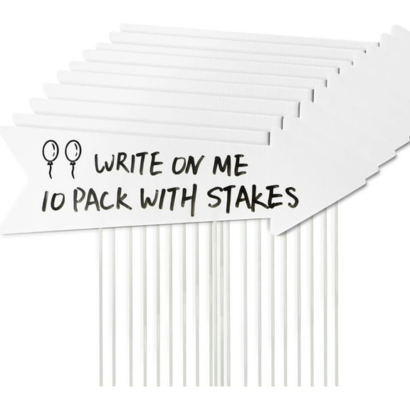 Anley 10 Pcs Blank Arrow Signs with Stakes 16 x 5 IN -  Custom DIY White Directional Arrow Yard Sign - Perfect for Weddings, Birthday Parties, Business and Outdoor Use