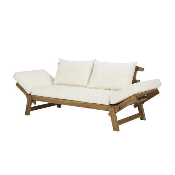 Outdoor Daybed With Acacia Wood Frame And Polyester Cushion For Relaxing