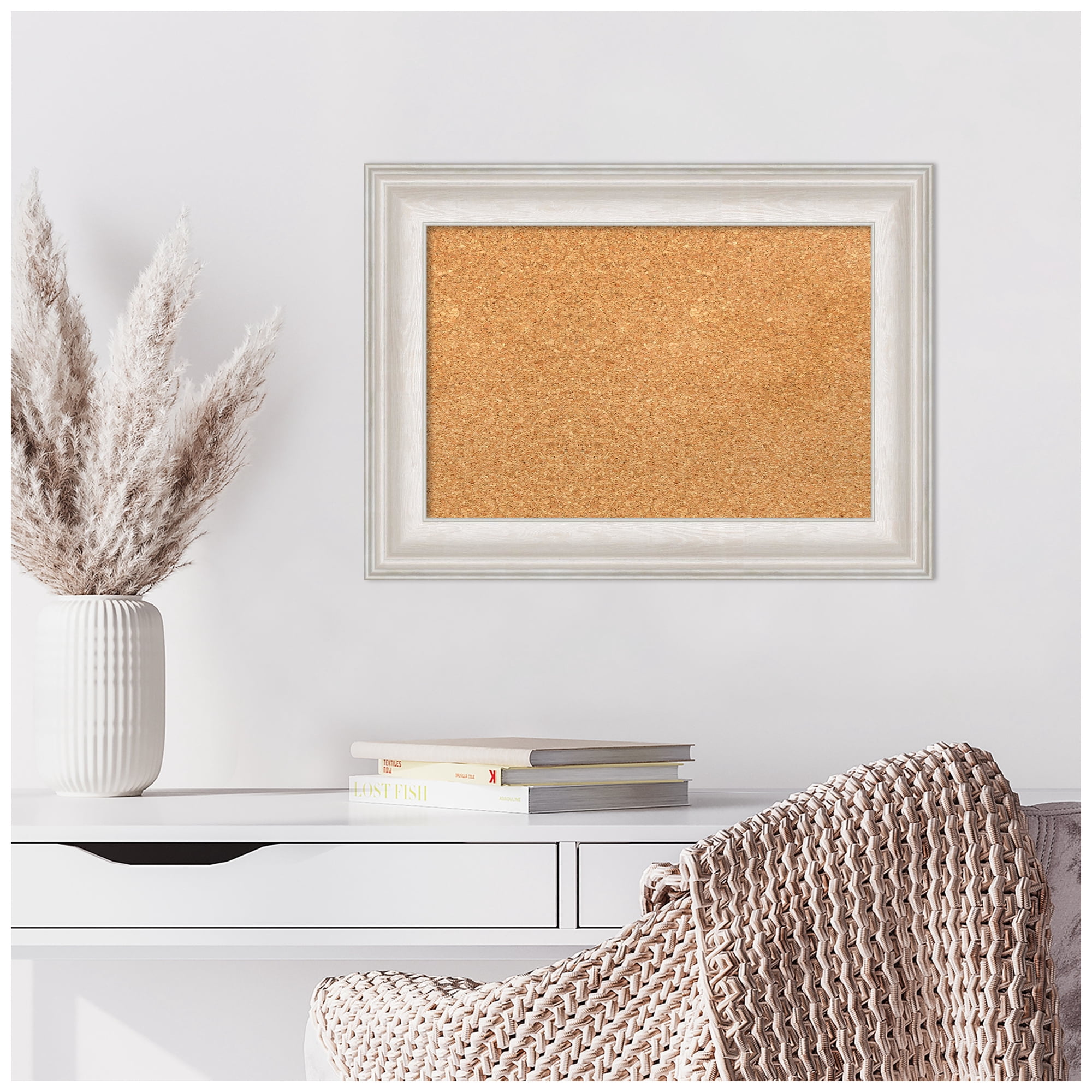 Amanti Art Natural Cork Board Framed Trio White Wash Silver Bulletin Board 22 in. x 16 in.