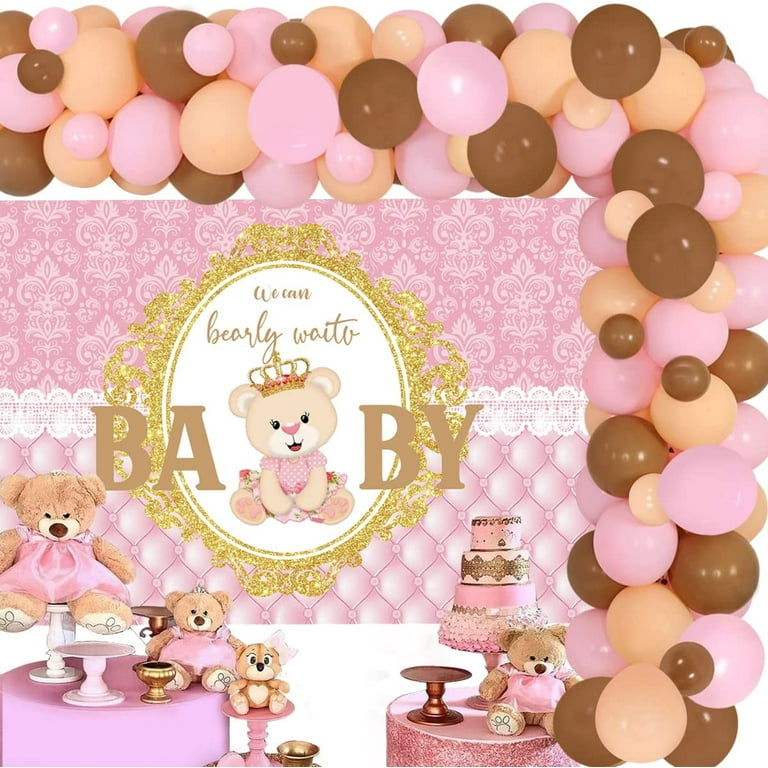 We can Bearly Wait Baby Shower Decorations for Girl We can Bearly Wait Baby  Bear Party Backdrop Bear Pink and Brown Balloon Garland Kit for Baby