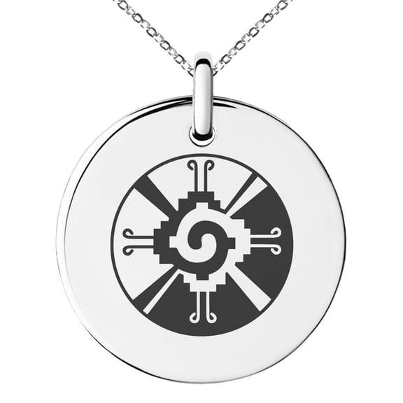 Stainless Steel Mayan Hunab Ku Rune Engraved Small Medallion Circle Charm Pendant Necklace