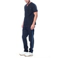 thumbnail image 3 of Dagacci Medical Uniform Unisex Men and Women V-Neck Top Straight Pants Athletic Trim Cotton Scrub Set (Black,XXXL), 3 of 4