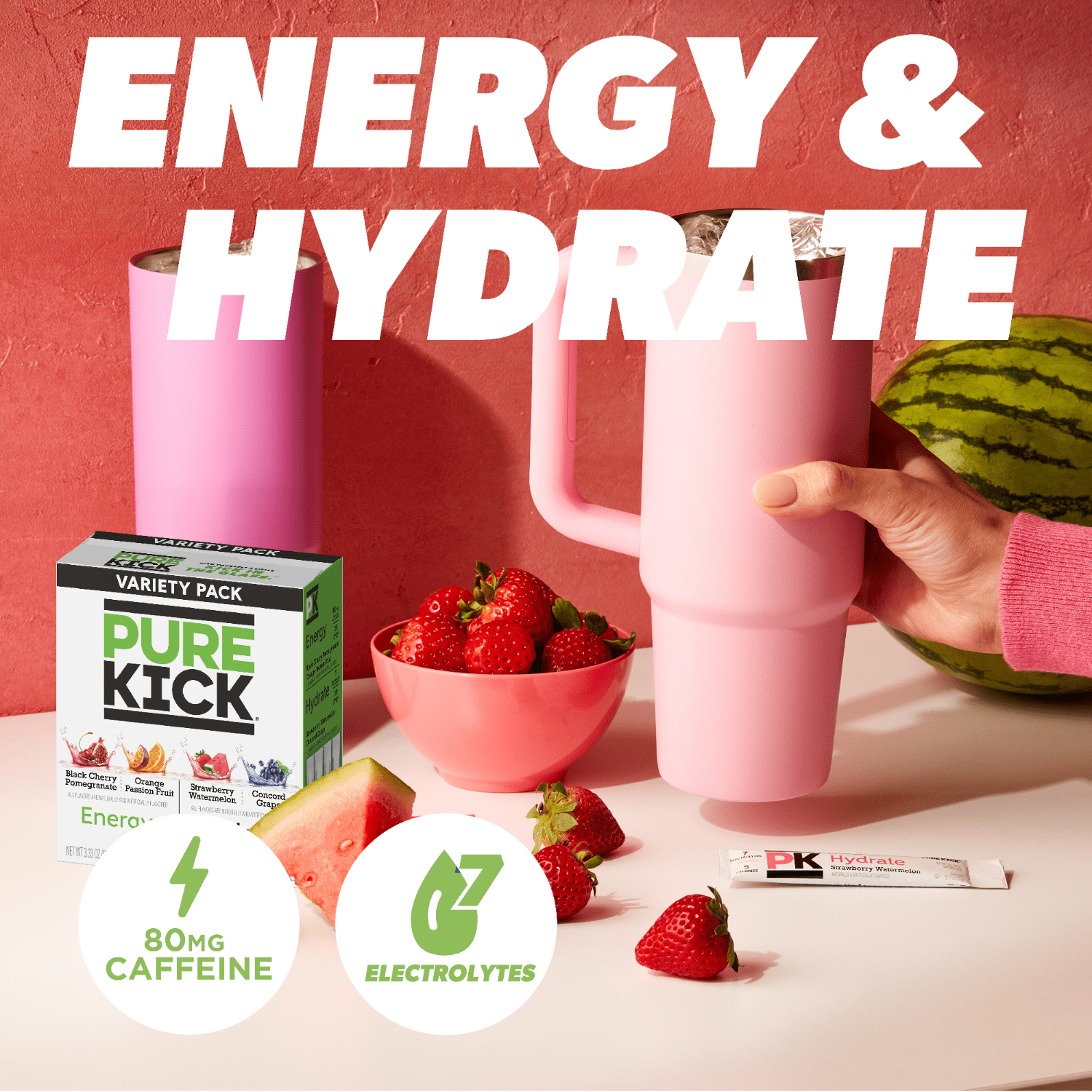 Pure Kick Energy & Hydration Electrolyte Powdered Drink Mix Variety pack, 30 Count Packets