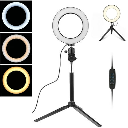EEEKit Professional LED Studio Ring Light for YouTube Video and Makeup, 5500K Dimmable Mini LED Camera Light with 3 Light Modes & 10 Brightness Level (6