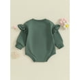 thumbnail image 4 of Gupgi Baby Girl Sweatshirt Romper Infant Ruffle Long Sleeve Crew Neck Letter Embroidery Jumpsuit, 4 of 9