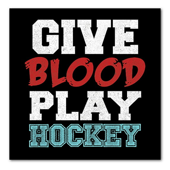 DistinctInk Custom Bumper Sticker - 4" x 4" Decorative Decal - Black Background - Give Blood Play Hockey