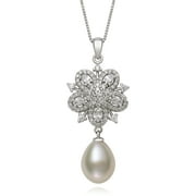 Cultured Freshwater Pearl and Cz Vintage Inspired Drop Pendant, 18