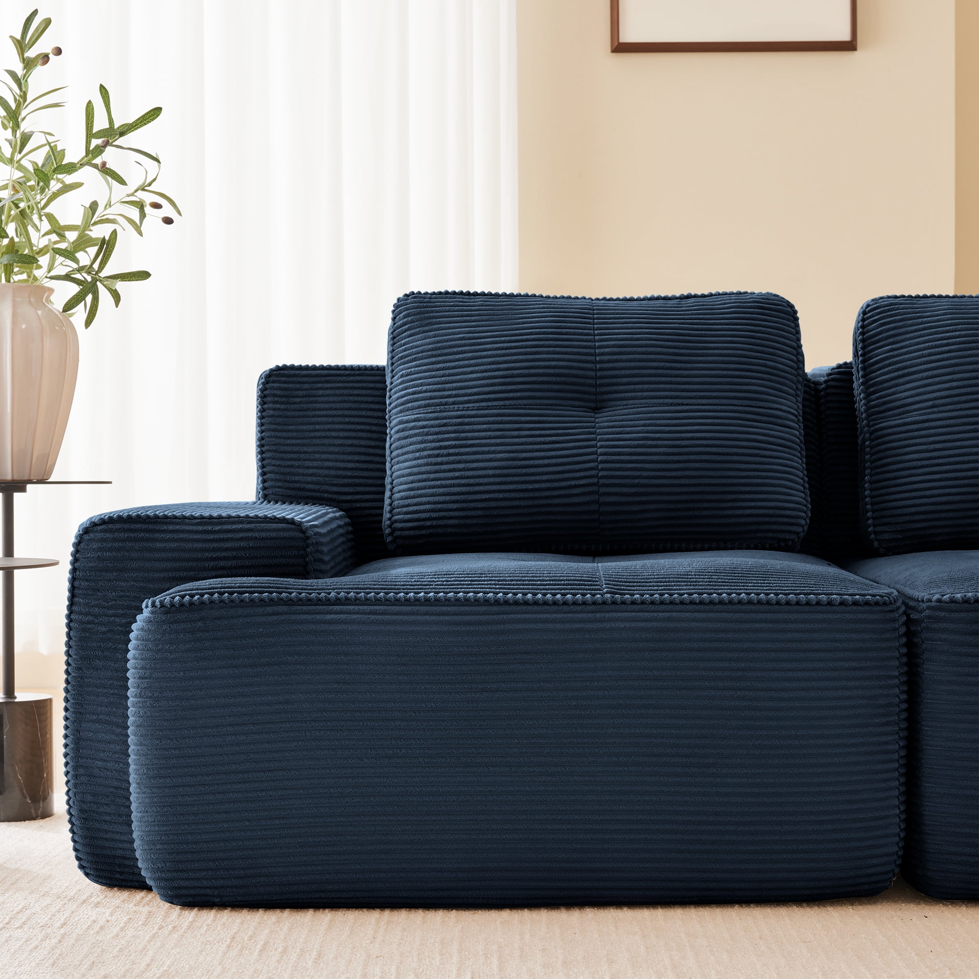 Anpport 117" Oversized 3-Seater Couch, Blue Corduroy with Cushions, Modular Sectional Couch, Anti-Slip, No Assembly for Living Room