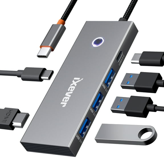 USB C Docking Station 6-in1, iXever USB Type C to HDMI 2.0 4K@60Hz, 2x USB 3.0 HUB, USB Type C, PD 100W Charging Ports