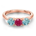 thumbnail image 3 of Gem Stone King 18K Rose Gold Plated Silver Red Ruby and Blue Zircon Engagement Ring for Women | 2.25 Cttw | Round 5MM | Gemstone July Birthstone | Size 5, 3 of 6